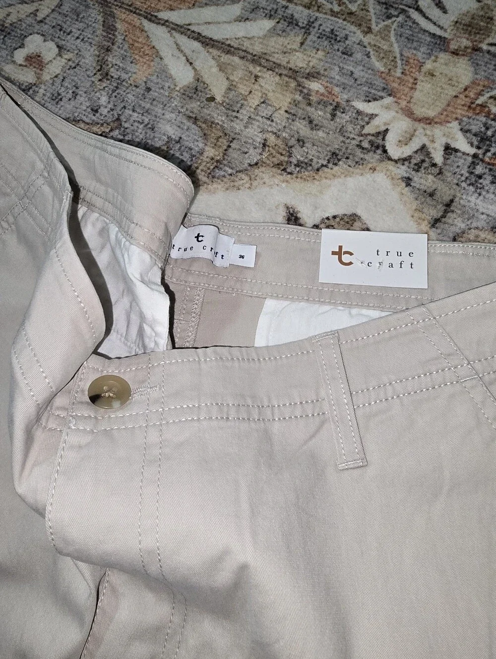 True Craft Beige Cotton Flat-Front Bermuda Shorts